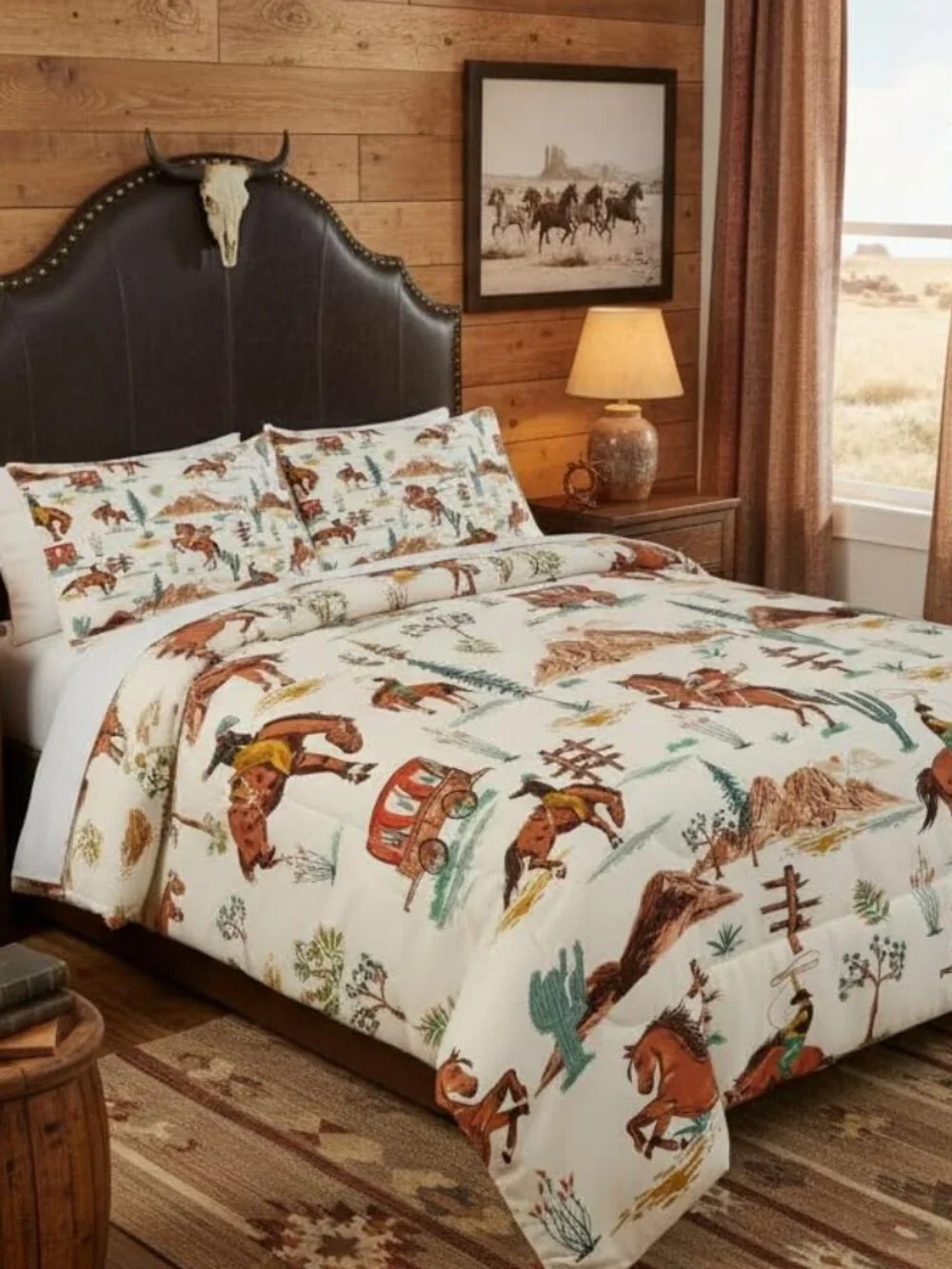 Rustic Brown Western Cowboy Comforter Set Boys Twin Queen Boho Bedding Vintage